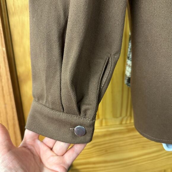 New! Women’s Sz S Button Shirt Jacket 2 Breast Pockets Long Sleeve Brown & Cream - Picture 9 of 11